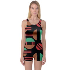 Abstract Geometric Pattern One Piece Boyleg Swimsuit