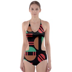 Abstract Geometric Pattern Cut-out One Piece Swimsuit