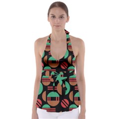 Abstract Geometric Pattern Tie Back Tankini Top