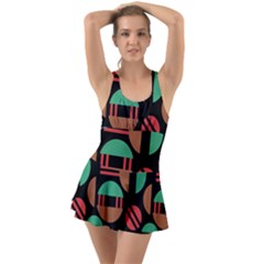 Abstract Geometric Pattern Ruffle Top Dress Swimsuit