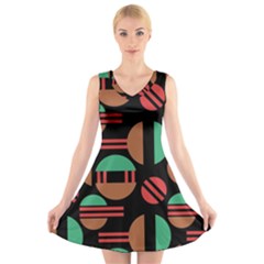 Abstract Geometric Pattern V-neck Sleeveless Dress by Maspions