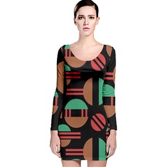 Abstract Geometric Pattern Long Sleeve Velvet Bodycon Dress