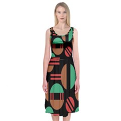 Abstract Geometric Pattern Midi Sleeveless Dress