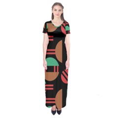 Abstract Geometric Pattern Short Sleeve Maxi Dress