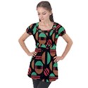 Abstract Geometric Pattern Puff Sleeve Tunic Top View1