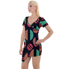 Abstract Geometric Pattern Short Sleeve Asymmetric Mini Dress