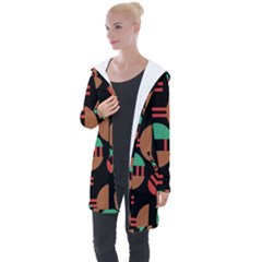 Abstract Geometric Pattern Longline Hooded Cardigan