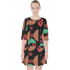 Abstract Geometric Pattern Quarter Sleeve Pocket Dress