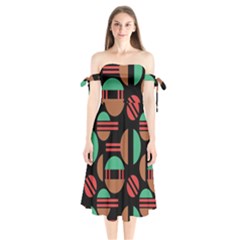 Abstract Geometric Pattern Shoulder Tie Bardot Midi Dress