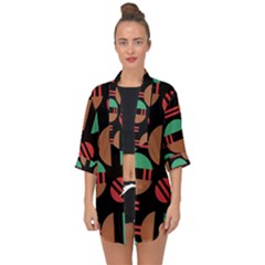 Abstract Geometric Pattern Open Front Chiffon Kimono