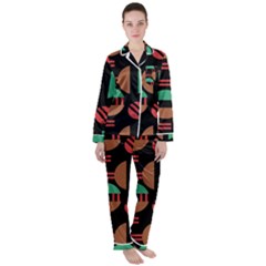 Abstract Geometric Pattern Women s Long Sleeve Satin Pajamas Set	