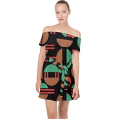 Abstract Geometric Pattern Off Shoulder Chiffon Dress