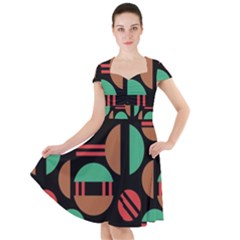 Abstract Geometric Pattern Cap Sleeve Midi Dress