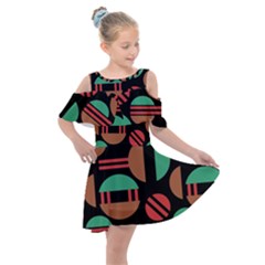 Abstract Geometric Pattern Kids  Shoulder Cutout Chiffon Dress by Maspions