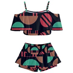 Abstract Geometric Pattern Kids  Off Shoulder Skirt Bikini