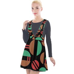 Abstract Geometric Pattern Plunge Pinafore Velour Dress