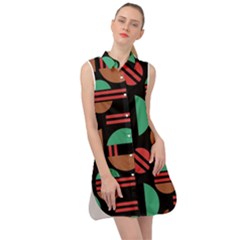 Abstract Geometric Pattern Sleeveless Shirt Dress by Maspions