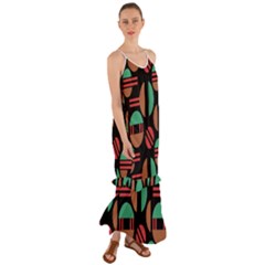 Abstract Geometric Pattern Cami Maxi Ruffle Chiffon Dress