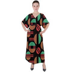 Abstract Geometric Pattern V-neck Boho Style Maxi Dress