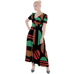 Abstract Geometric Pattern Button Up Short Sleeve Maxi Dress