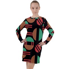 Abstract Geometric Pattern Long Sleeve Hoodie Dress