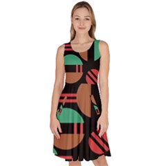 Abstract Geometric Pattern Knee Length Skater Dress With Pockets