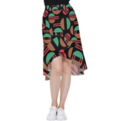 Abstract Geometric Pattern Frill Hi Low Chiffon Skirt