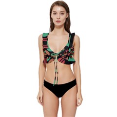 Abstract Geometric Pattern Low Cut Ruffle Edge Bikini Top