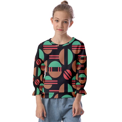 Abstract Geometric Pattern Kids  Cuff Sleeve Top by Maspions