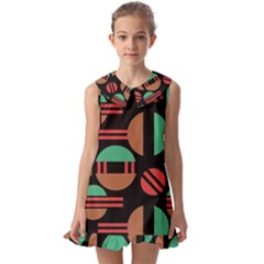 Abstract Geometric Pattern Kids  Pilgrim Collar Ruffle Hem Dress