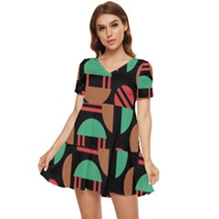 Abstract Geometric Pattern Tiered Short Sleeve Babydoll Dress