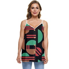 Abstract Geometric Pattern Casual Spaghetti Strap Chiffon Top