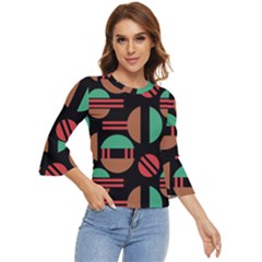 Abstract Geometric Pattern Bell Sleeve Top