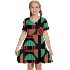 Abstract Geometric Pattern Kids  Short Sleeve Tiered Mini Dress