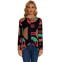 Abstract Geometric Pattern Long Sleeve Crew Neck Pullover Top