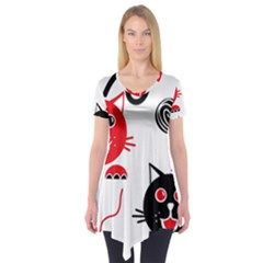 Cat Little Ball Animal Short Sleeve Tunic 