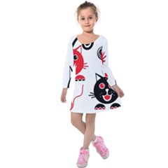 Cat Little Ball Animal Kids  Long Sleeve Velvet Dress