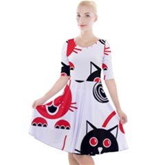 Cat Little Ball Animal Quarter Sleeve A-line Dress by Maspions