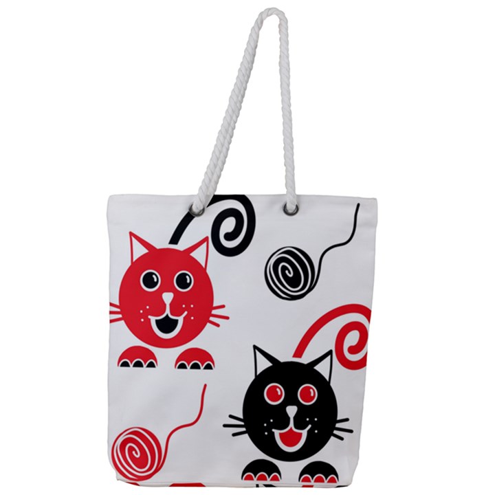 Cat Little Ball Animal Full Print Rope Handle Tote (Large)