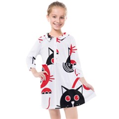 Cat Little Ball Animal Kids  Quarter Sleeve Shirt Dress by Maspions