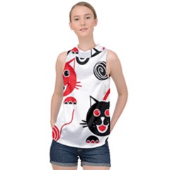 Cat Little Ball Animal High Neck Satin Top