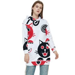 Cat Little Ball Animal Women s Long Oversized Pullover Hoodie