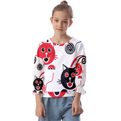 Cat Little Ball Animal Kids  Cuff Sleeve Top by Maspions