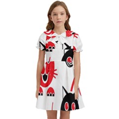 Cat Little Ball Animal Kids  Bow Tie Puff Sleeve Dress by Maspions