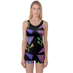 Abstract Pattern Flora Flower One Piece Boyleg Swimsuit