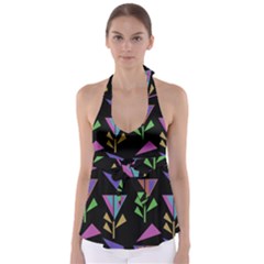 Abstract Pattern Flora Flower Tie Back Tankini Top