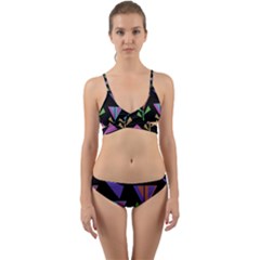 Abstract Pattern Flora Flower Wrap Around Bikini Set by Maspions