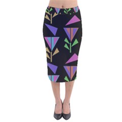 Abstract Pattern Flora Flower Velvet Midi Pencil Skirt