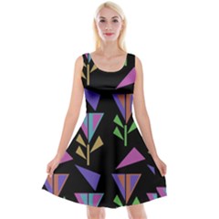 Abstract Pattern Flora Flower Reversible Velvet Sleeveless Dress