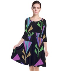 Abstract Pattern Flora Flower Quarter Sleeve Waist Band Dress